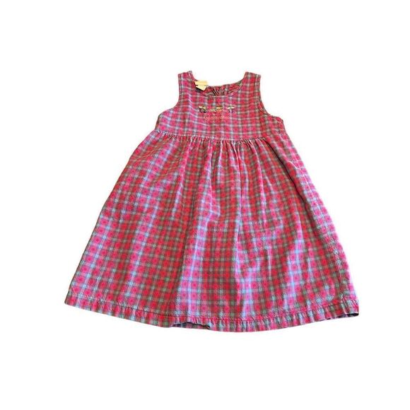 Vintage OshKosh B’gosh pink purple plaid checkered sleeveless dress cherries 6x - Picture 6 of 6